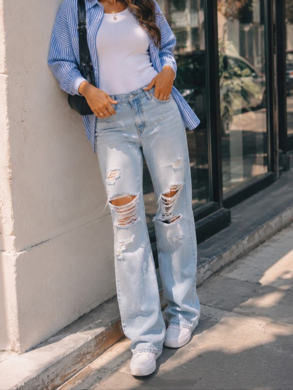 NWT Levi's Loose Boot High-Rise Distressed Light Wash Jeans 100% Cotton Wide Leg
